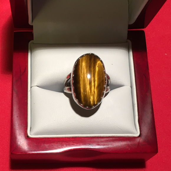 Golden Tiger's Eye Ring in Sterling Silver - Picture 1 of 2